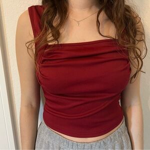 Red and Gray Sleeveless Top